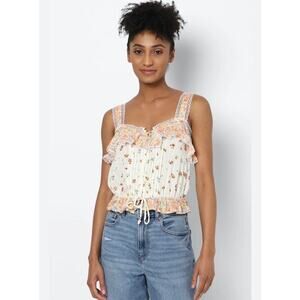 American Eagle Women's Cream Floral V-neck Cinch Cami, M